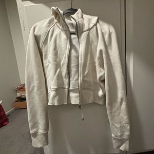 Scuba full-zip cropped hoodie in bone